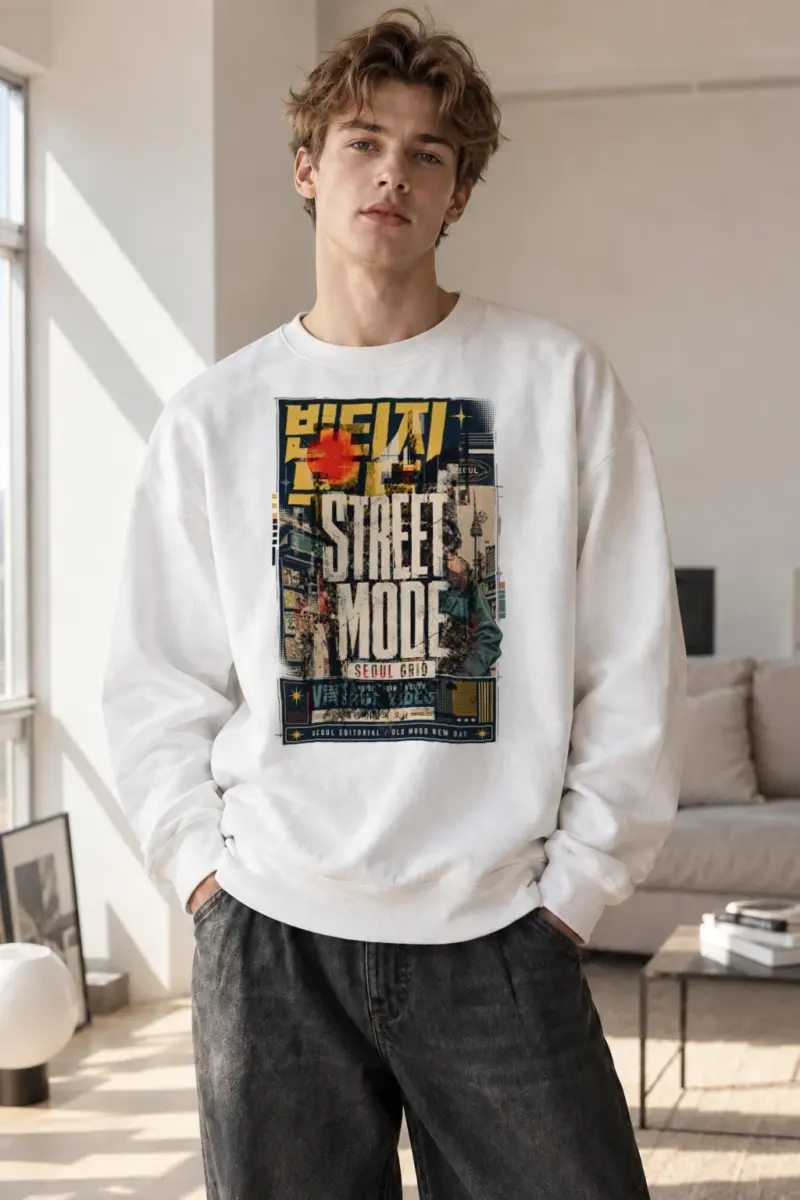 "Seoul Grid Mood" Heavy Blend Unisex Crewneck Sweatshirt | Gildan 18000