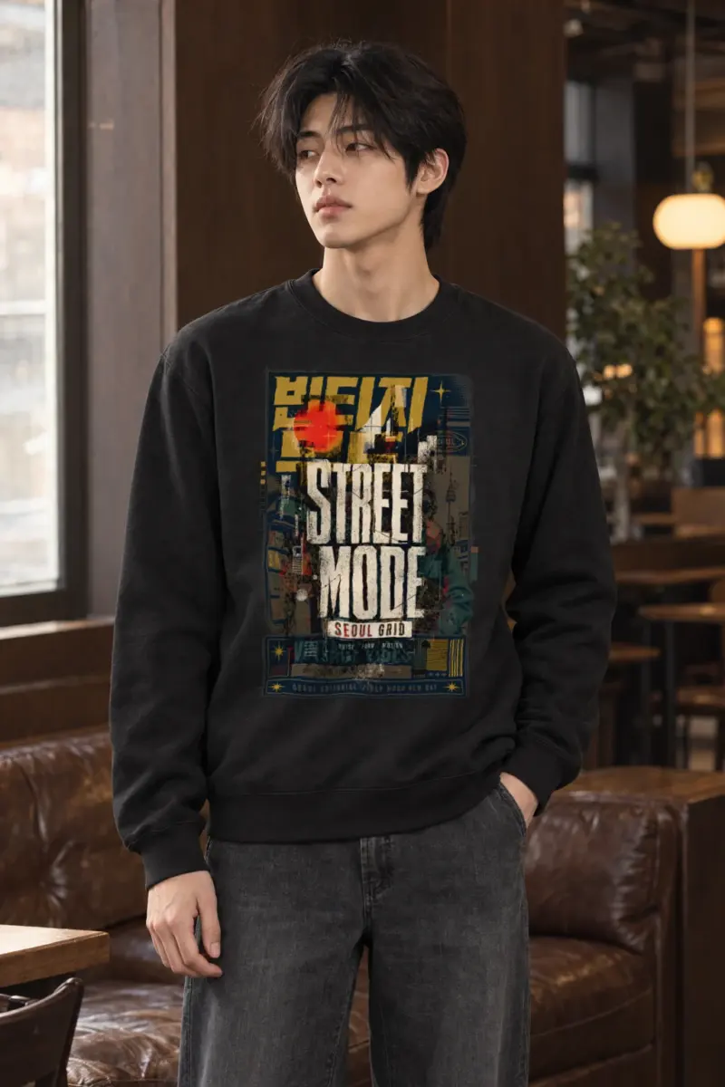 "Seoul Grid Mood" Heavy Blend Unisex Crewneck Sweatshirt | Gildan 18000
