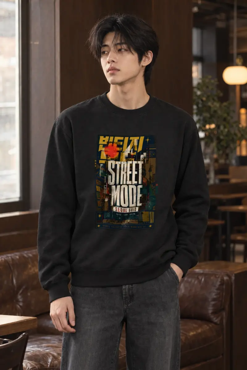 "Seoul Grid Mood" Heavy Blend Unisex Crewneck Sweatshirt