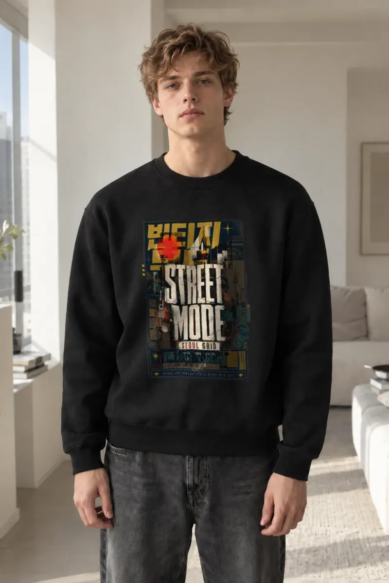"Seoul Grid Mood" Heavy Blend Unisex Crewneck Sweatshirt | Gildan 18000