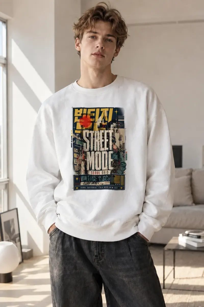"Seoul Grid Mood" Heavy Blend Unisex Crewneck Sweatshirt | Gildan 18000