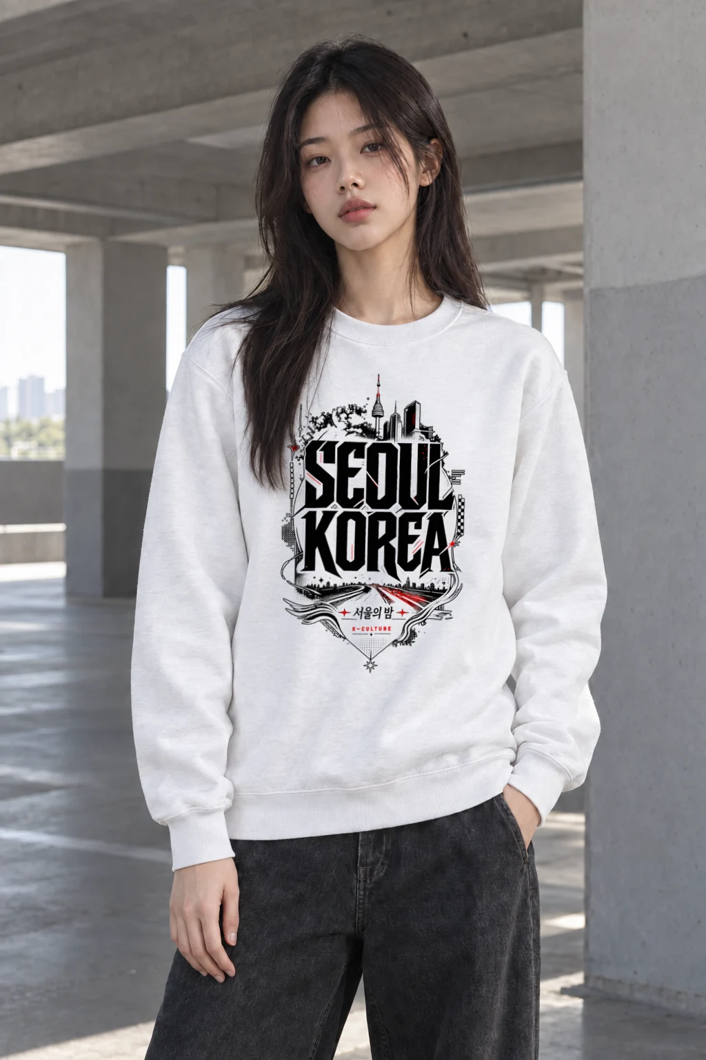 "Seoul Korea Night" Heavy Blend Unisex Crewneck Sweatshirt | Gildan 18000