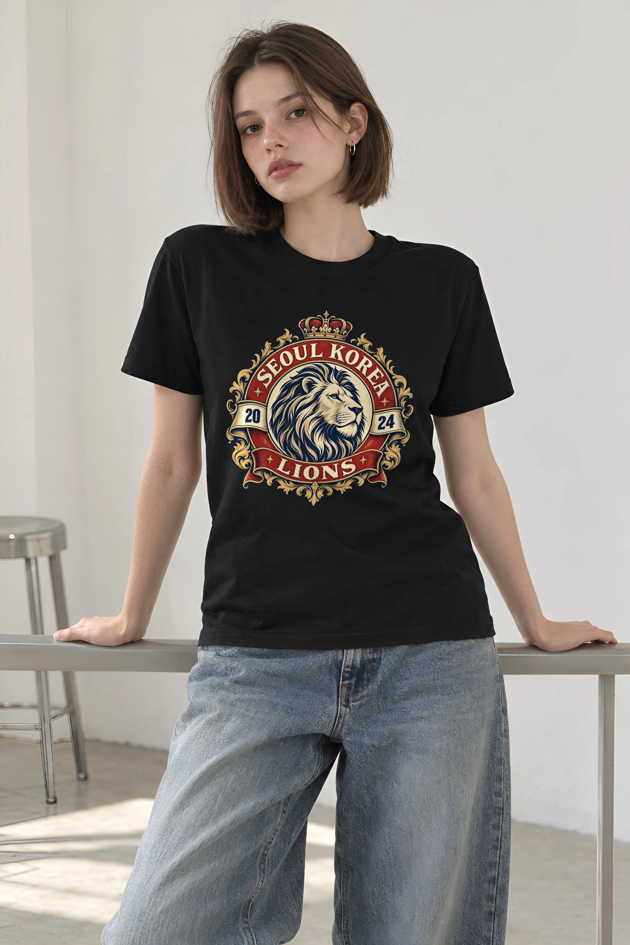 "Seoul Lions Crest" Heavyweight Unisex Crewneck T-shirt