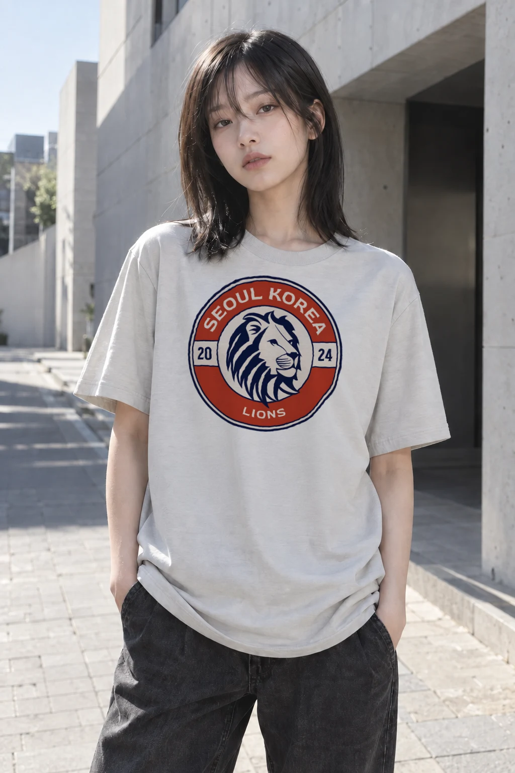 "Seoul Lions Emblem" Heavyweight Unisex Crewneck T-shirt | Gildan 5000