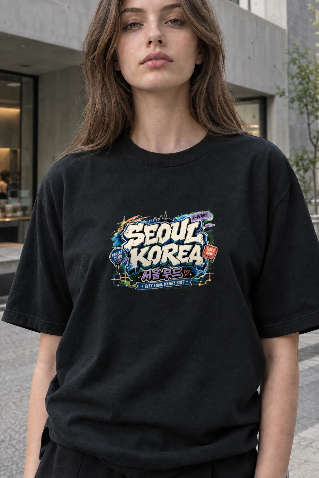 "Seoul Mood Street Club" Heavyweight Unisex Crewneck T-shirt | Gildan 5000