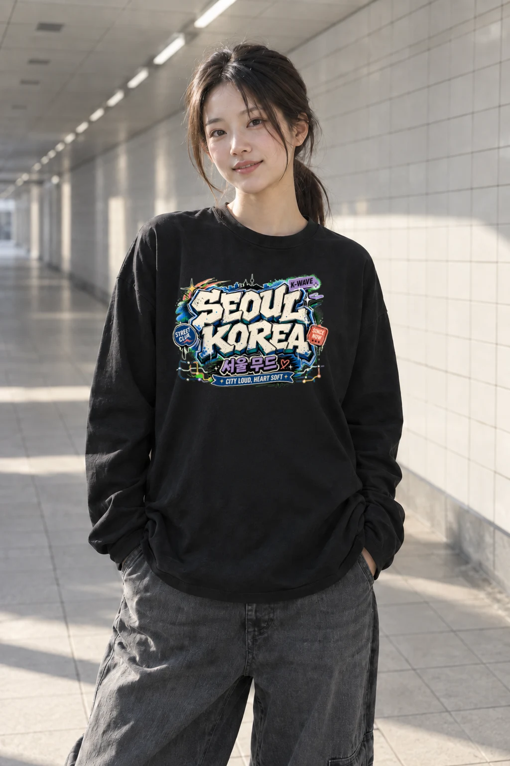 "Seoul Mood Street Club" Unisex Longsleeve T-shirt | Gildan 2400