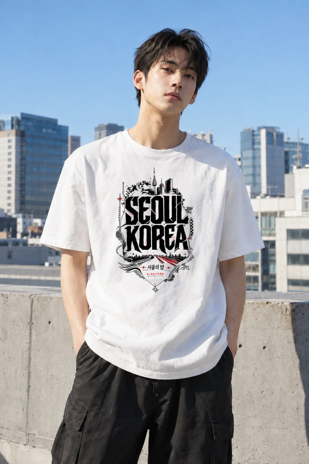 "Seoul Night" Heavyweight Unisex Crewneck T-shirt | Gildan 5000
