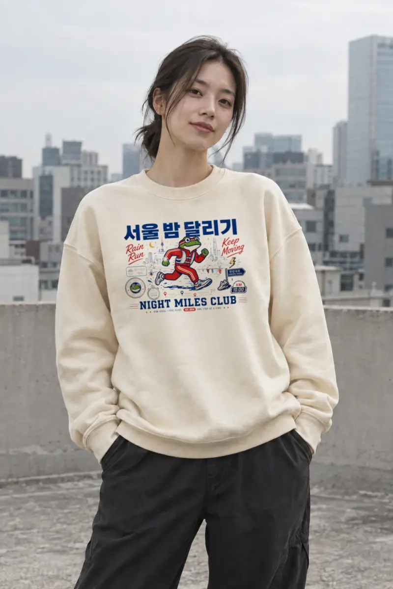 “Seoul Night Miles Club” Unisex Sponge Fleece Crewneck Sweatshirt | Bella + Canvas 3901