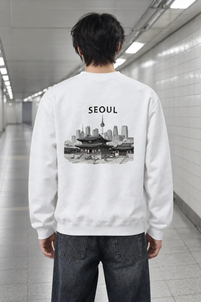 "Seoul Palace Skyline" Heavy Blend Unisex Crewneck Sweatshirt | Gildan 18000