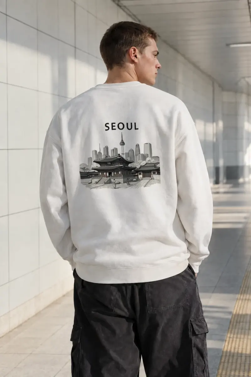 "Seoul Palace Skyline" Heavy Blend Unisex Crewneck Sweatshirt | Gildan 18000