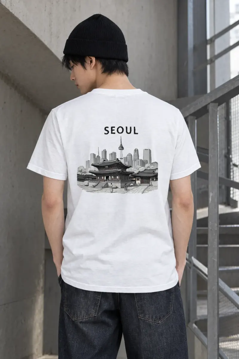 "Seoul Palace Skyline" Heavyweight Unisex Crewneck T-shirt | Gildan 5000
