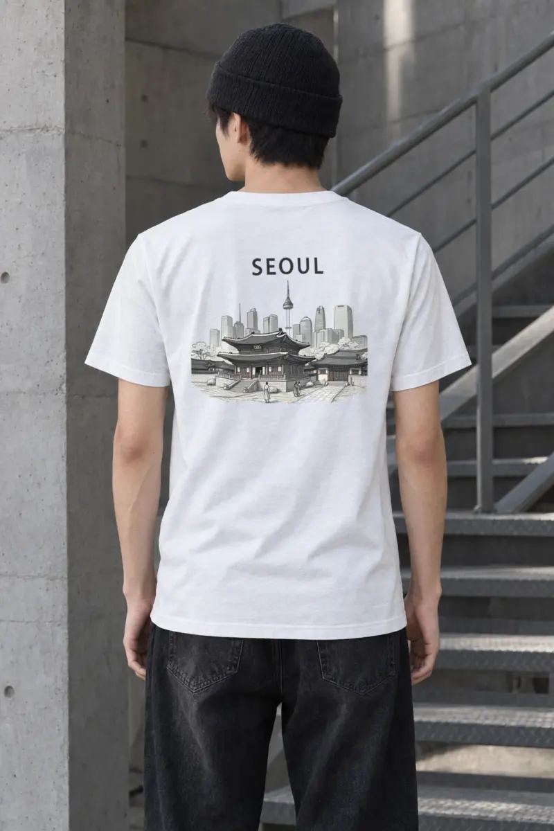 "Seoul Palace Skyline" Heavyweight Unisex Crewneck T-shirt