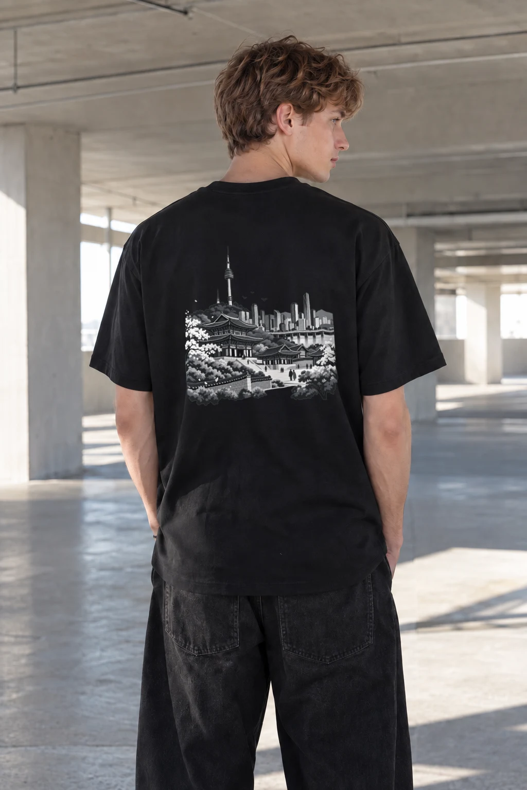 "Seoul Palace Skyline" Heavyweight Unisex Crewneck T-shirt | Gildan 5000