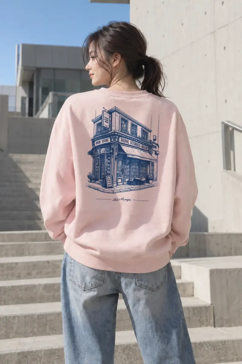 “Seoul Stories Bookstore” Heavy Blend Unisex Crewneck Sweatshirt | Gildan 18000