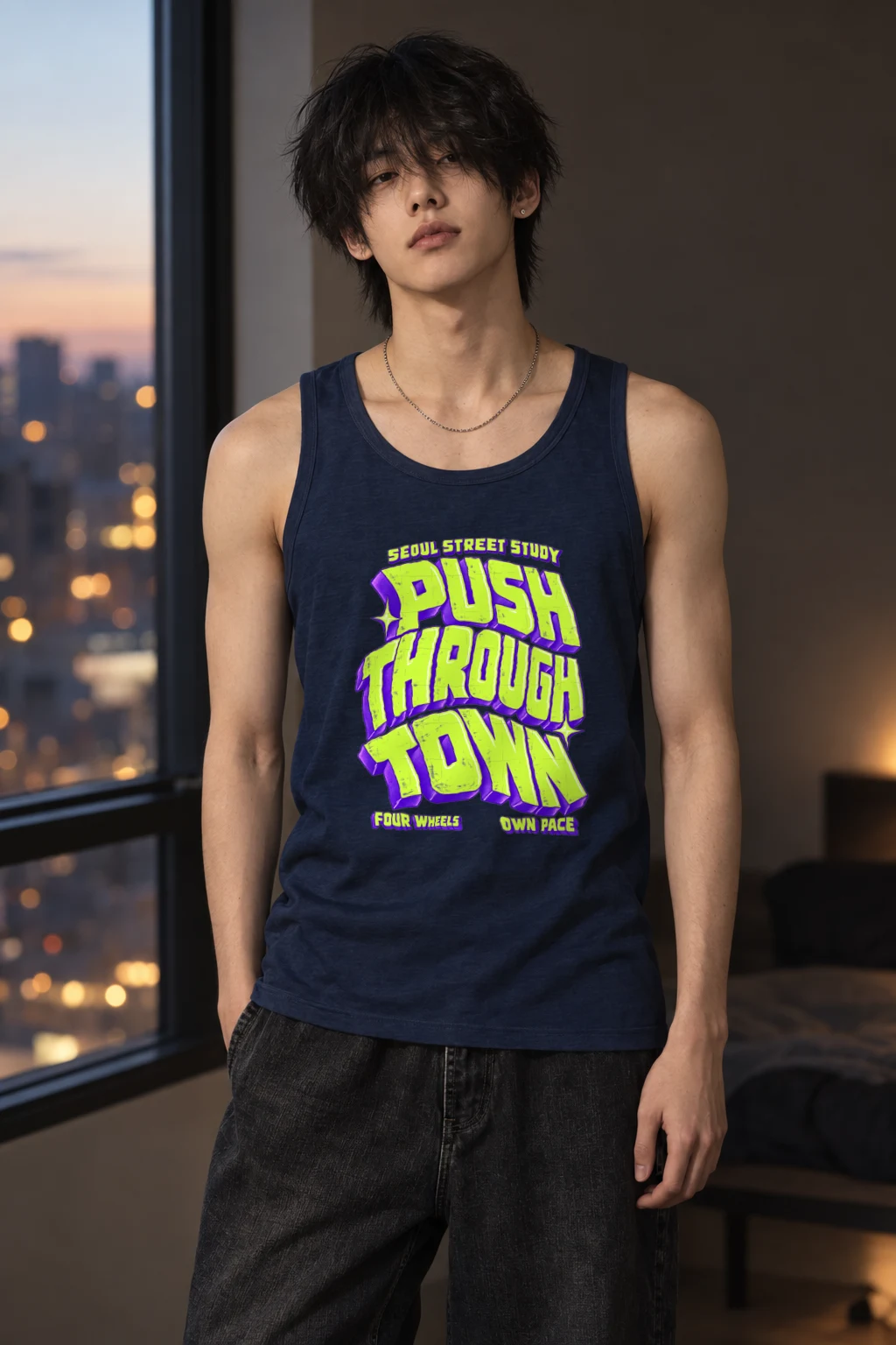"Seoul Street Study Push Through Town" Unisex Jersey Tank