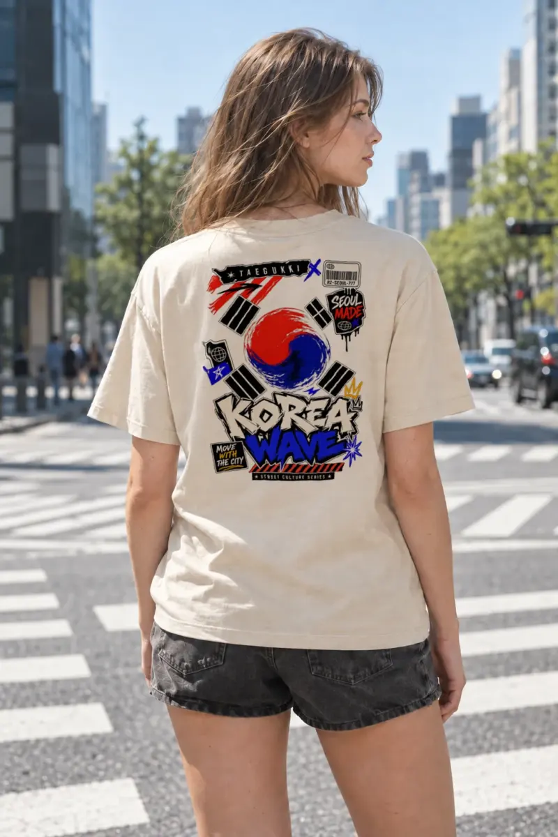 "Seoul Street Wave" Heavyweight Unisex Crewneck T-shirt