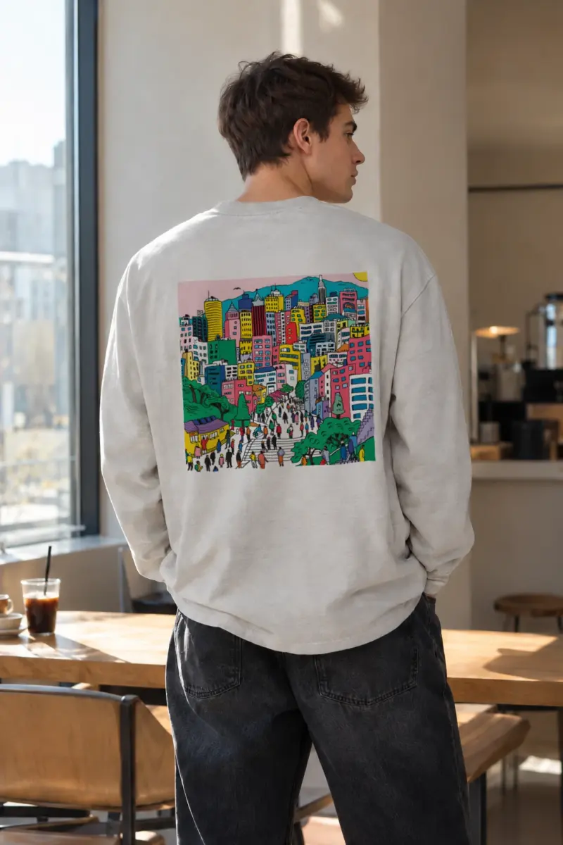 "Seoul Streetscape" Unisex Longsleeve T-shirt | Gildan 2400