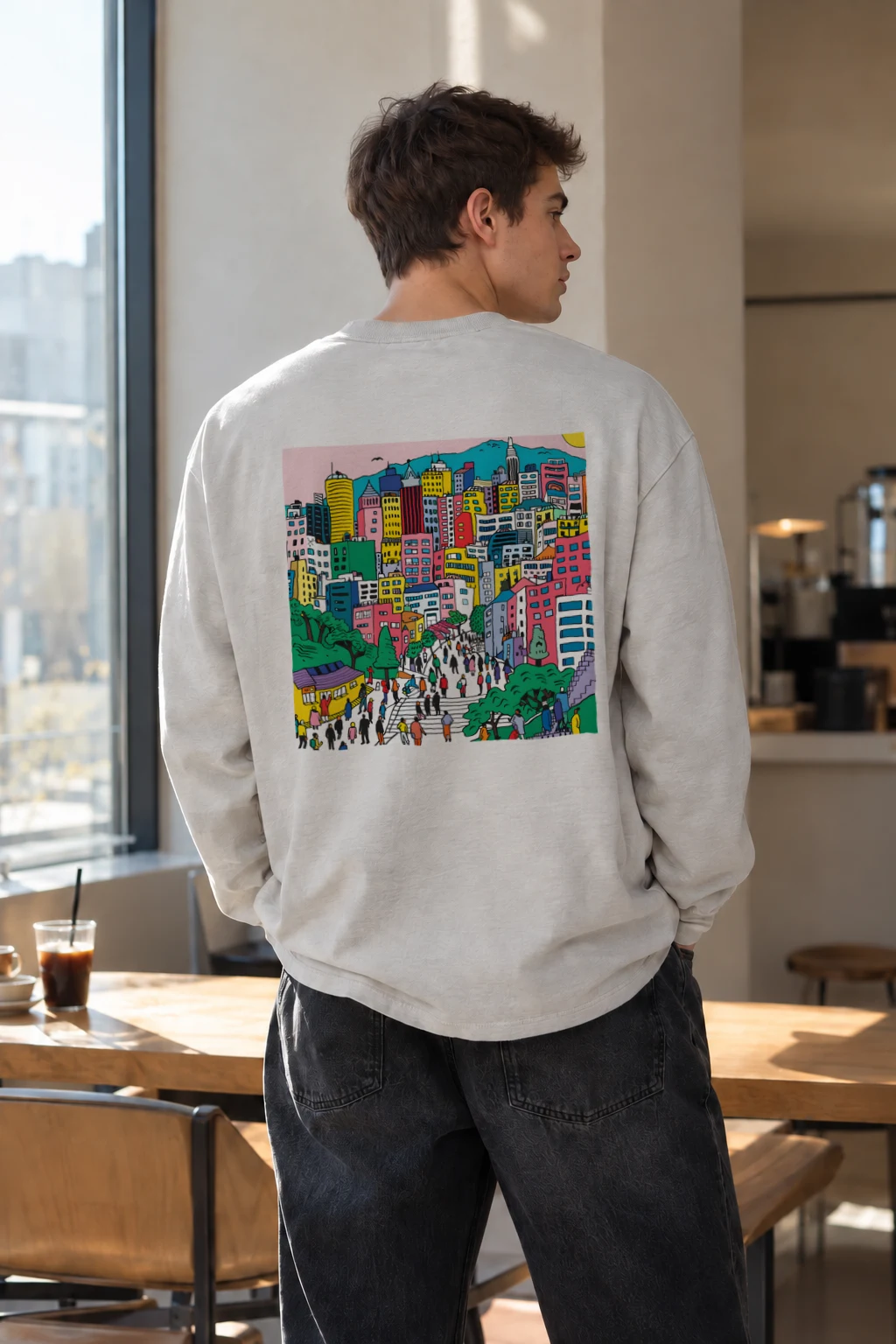 "Seoul Streetscape" Unisex Longsleeve T-shirt | Gildan 2400