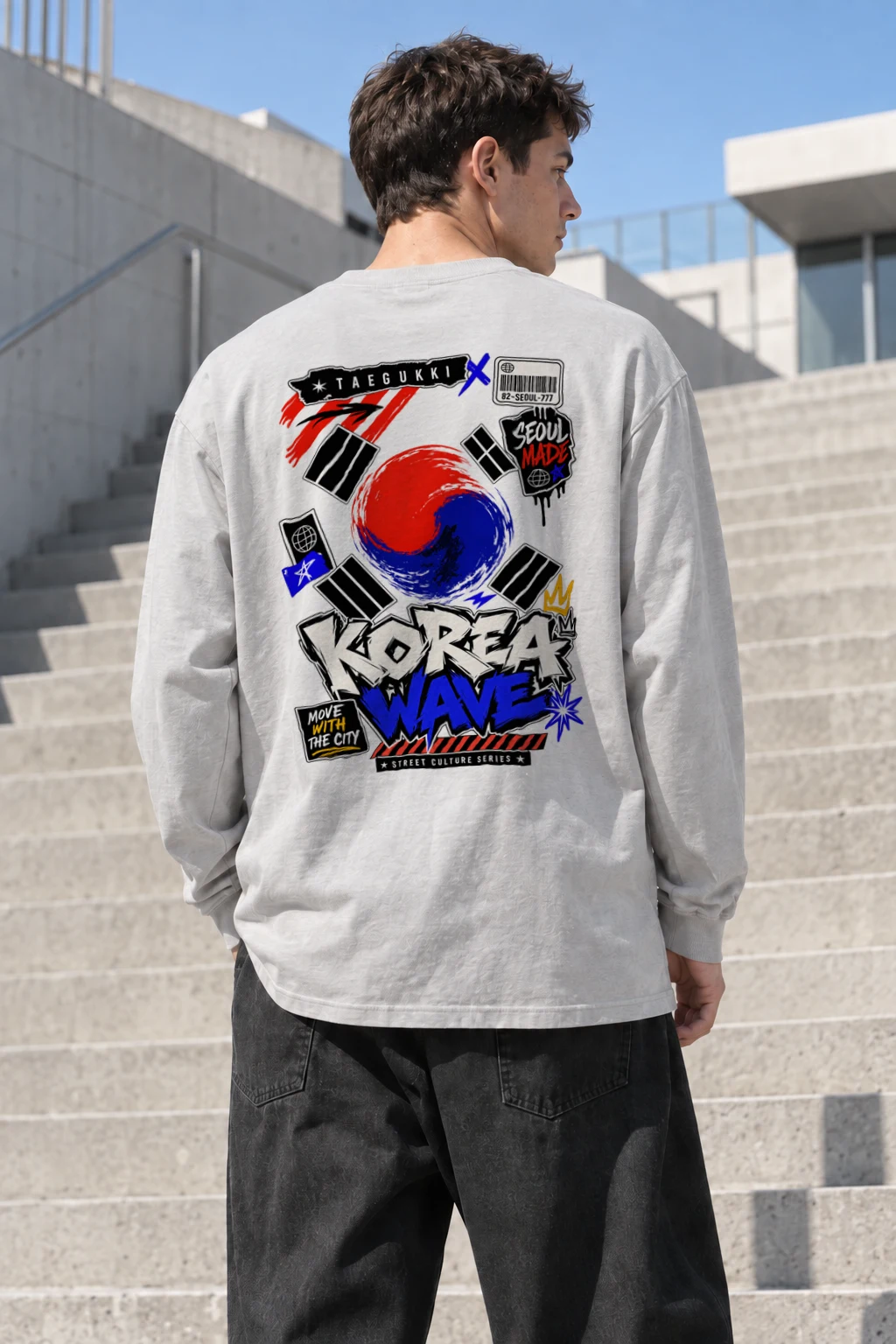 "Seoul Taegeuk Wave" Unisex Longsleeve T-shirt | Gildan 2400