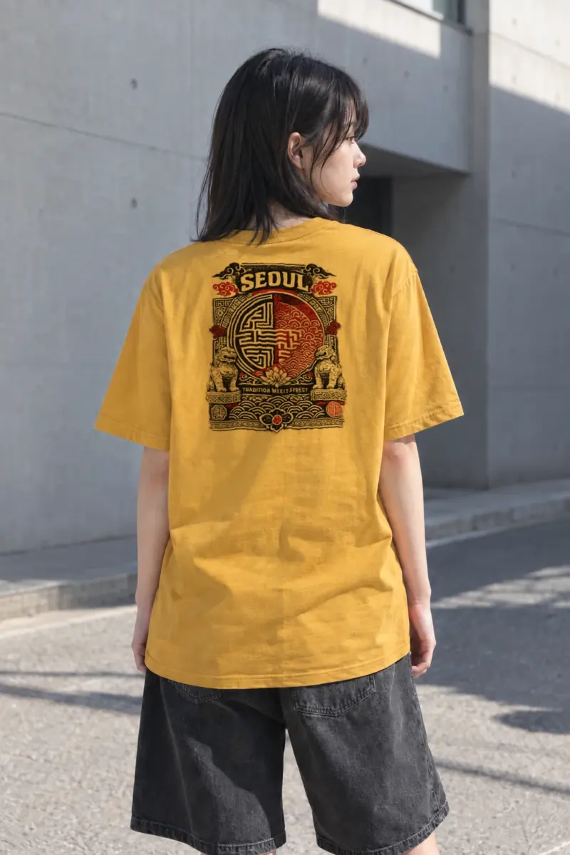 “Seoul Tradition Meets Street” Heavyweight Unisex Crewneck T-shirt | Gildan 5000