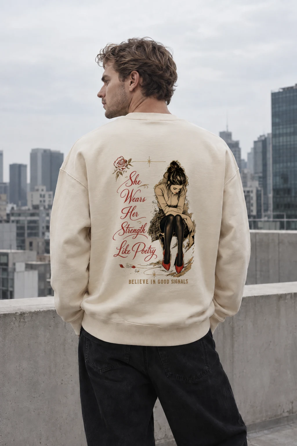 "She Wears Strength" Unisex Sponge Fleece Crewneck Sweatshirt | Bella + Canvas 3901