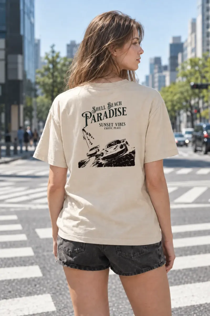 “Shell Beach Paradise” Heavyweight Unisex Crewneck T-shirt | Gildan 5000