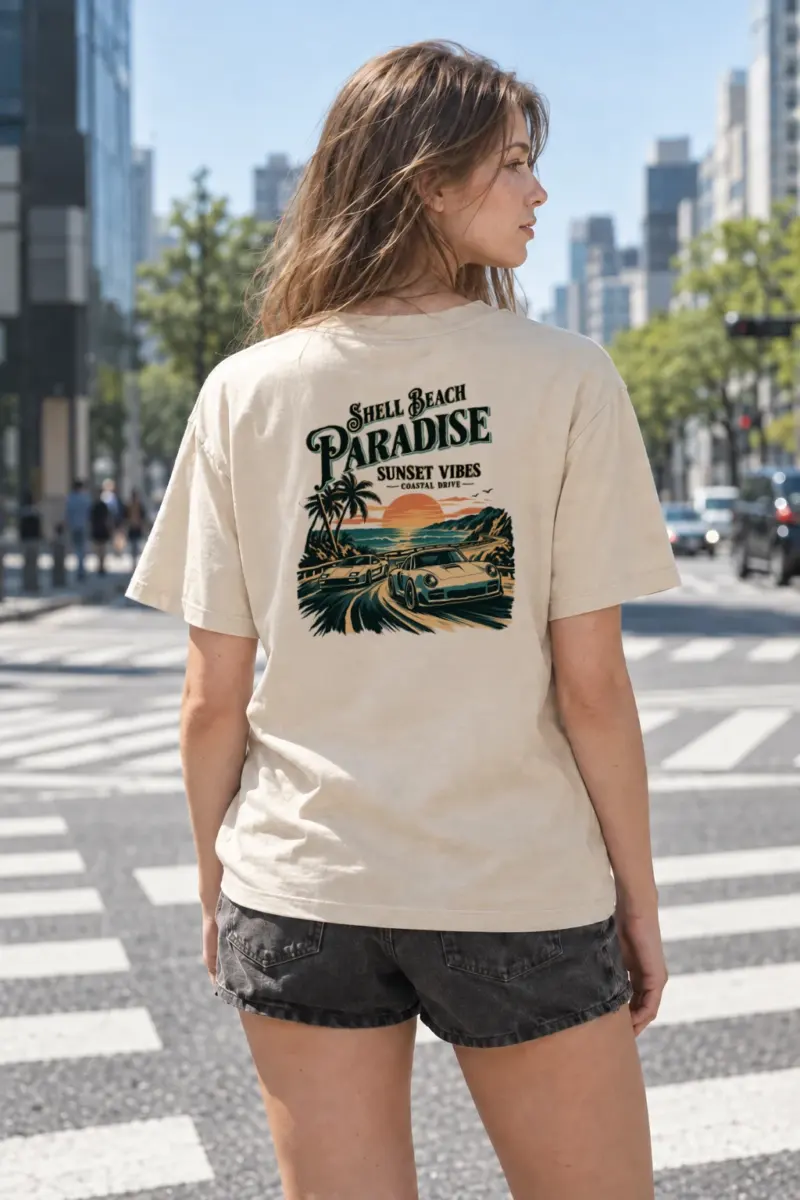 "Shell Beach Paradise" Heavyweight Unisex Crewneck T-shirt | Gildan 5000