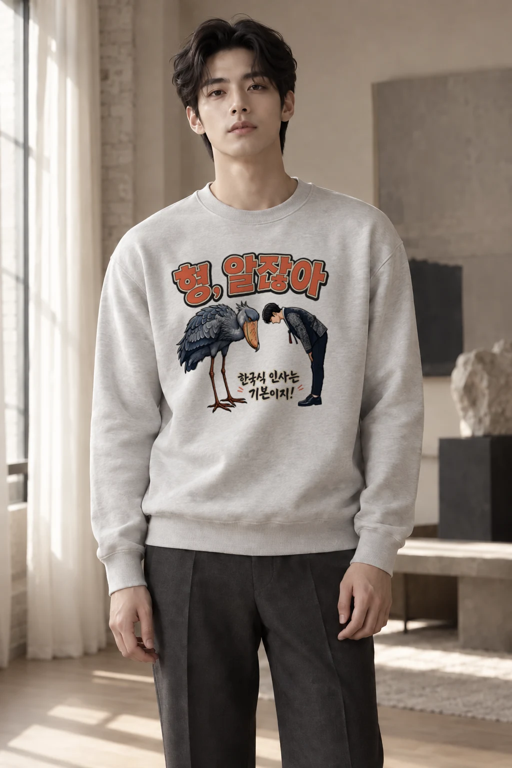 "Shoebill Bowing" Heavy Blend Unisex Crewneck Sweatshirt | Gildan 18000