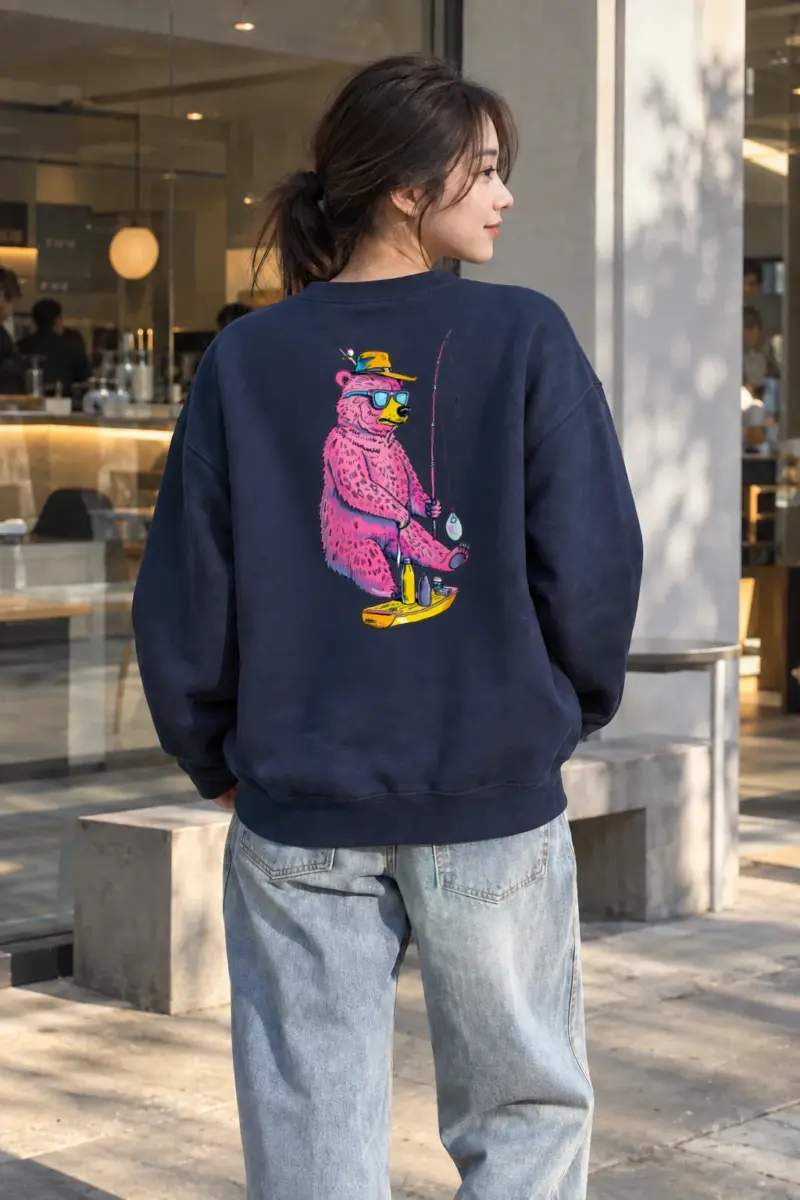 "Skateboard Fishing Bear" Heavy Blend Unisex Crewneck Sweatshirt | Gildan 18000