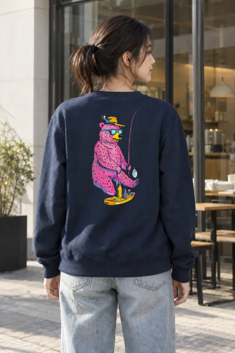 "Skateboard Fishing Bear" Heavy Blend Unisex Crewneck Sweatshirt | Gildan 18000