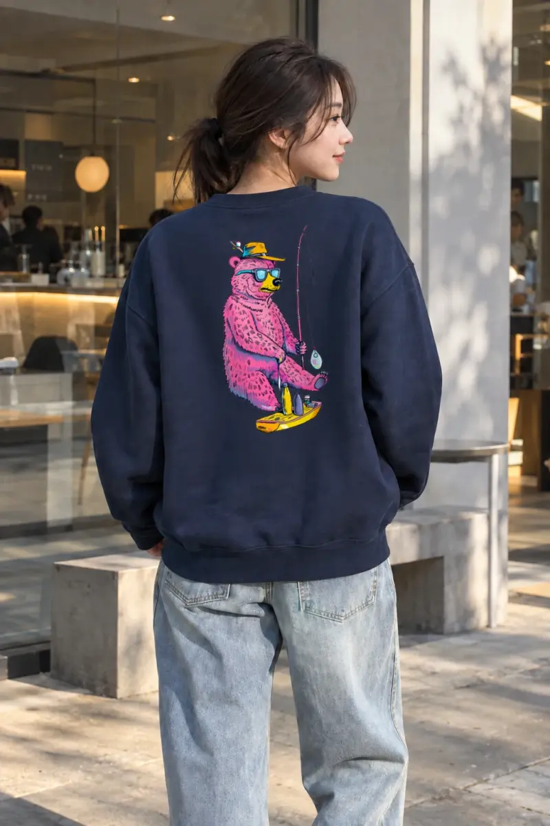 "Skateboard Fishing Bear" Heavy Blend Unisex Crewneck Sweatshirt | Gildan 18000