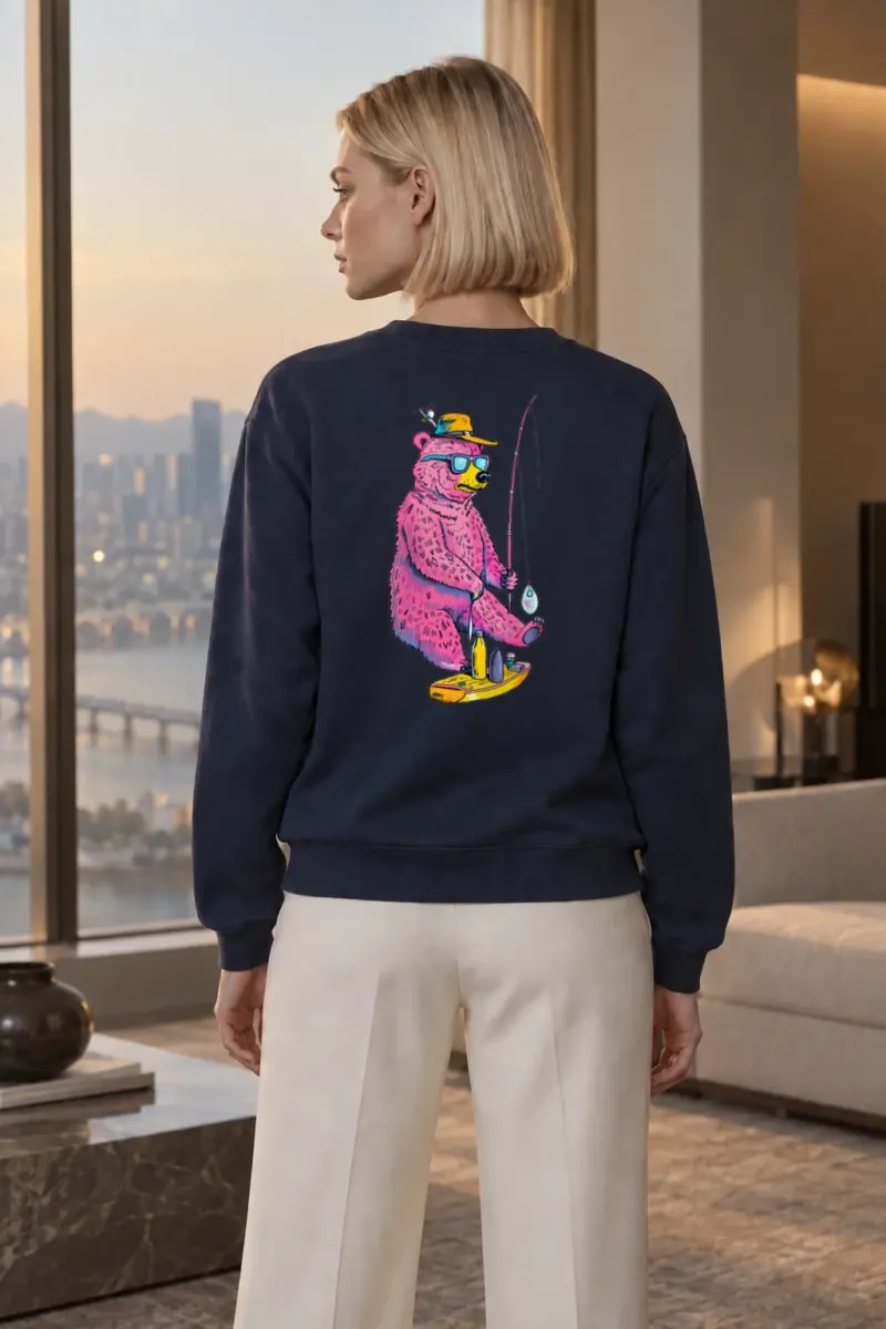 "Skateboard Fishing Bear" Heavy Blend Unisex Crewneck Sweatshirt | Gildan 18000