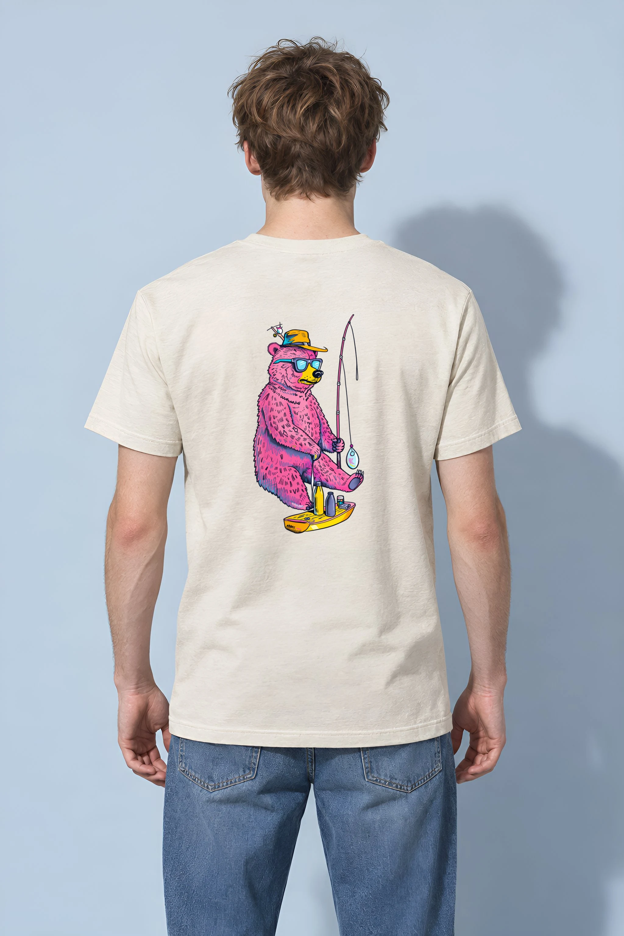 "Skateboard Fishing Bear" Heavyweight Unisex Crewneck T-shirt