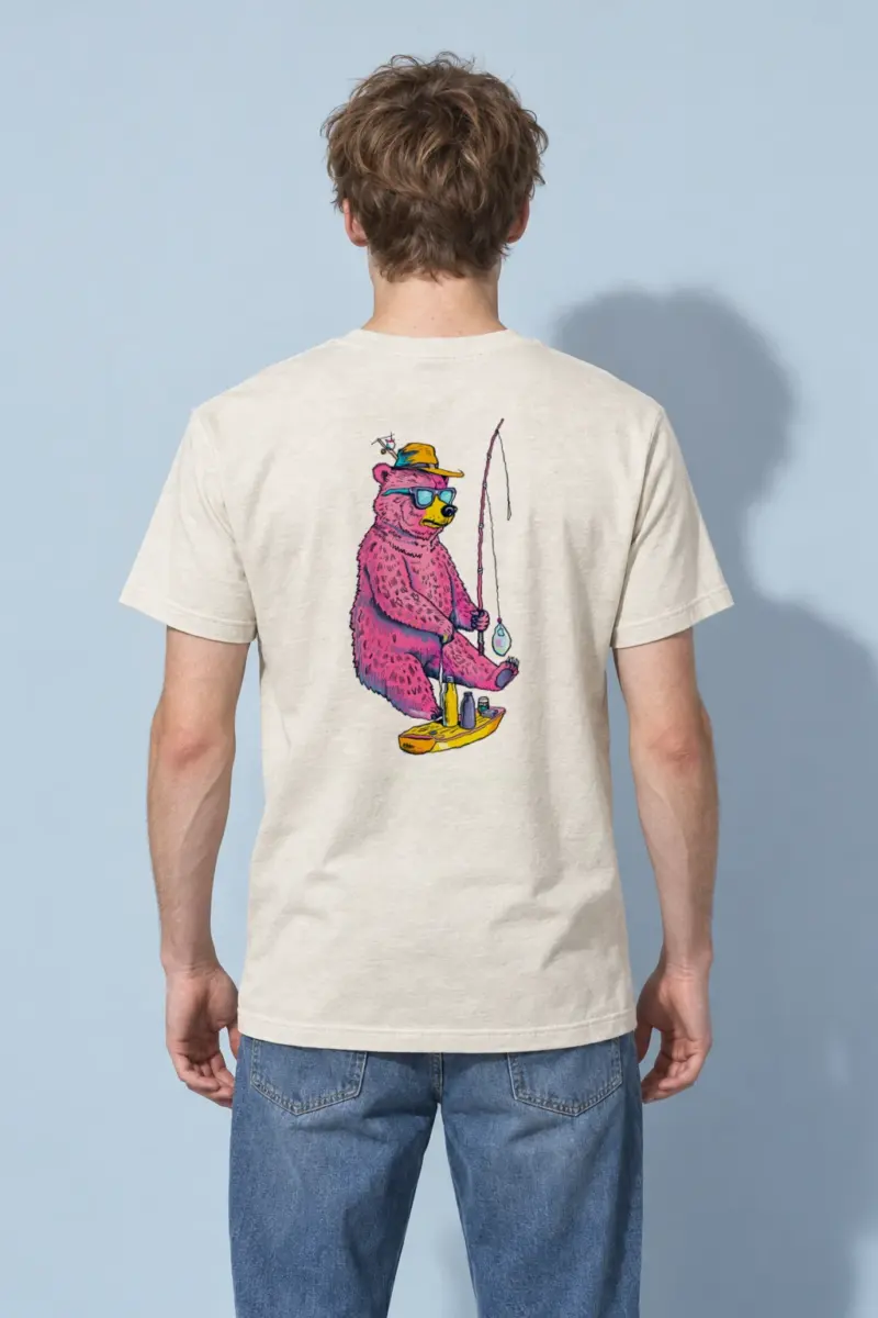 "Skateboard Fishing Bear" Heavyweight Unisex Crewneck T-shirt