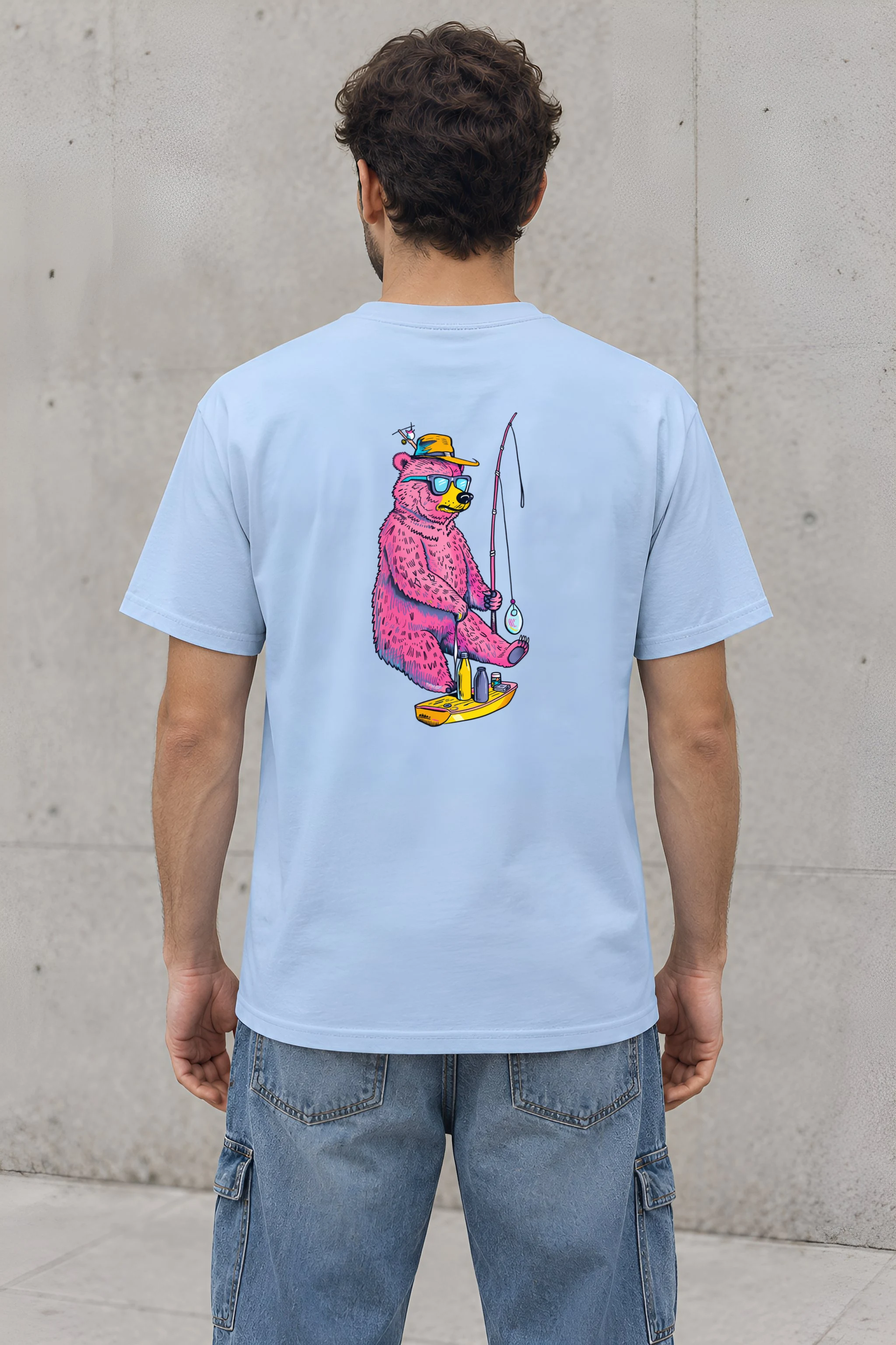 "Skateboard Fishing Bear" Heavyweight Unisex Crewneck T-shirt