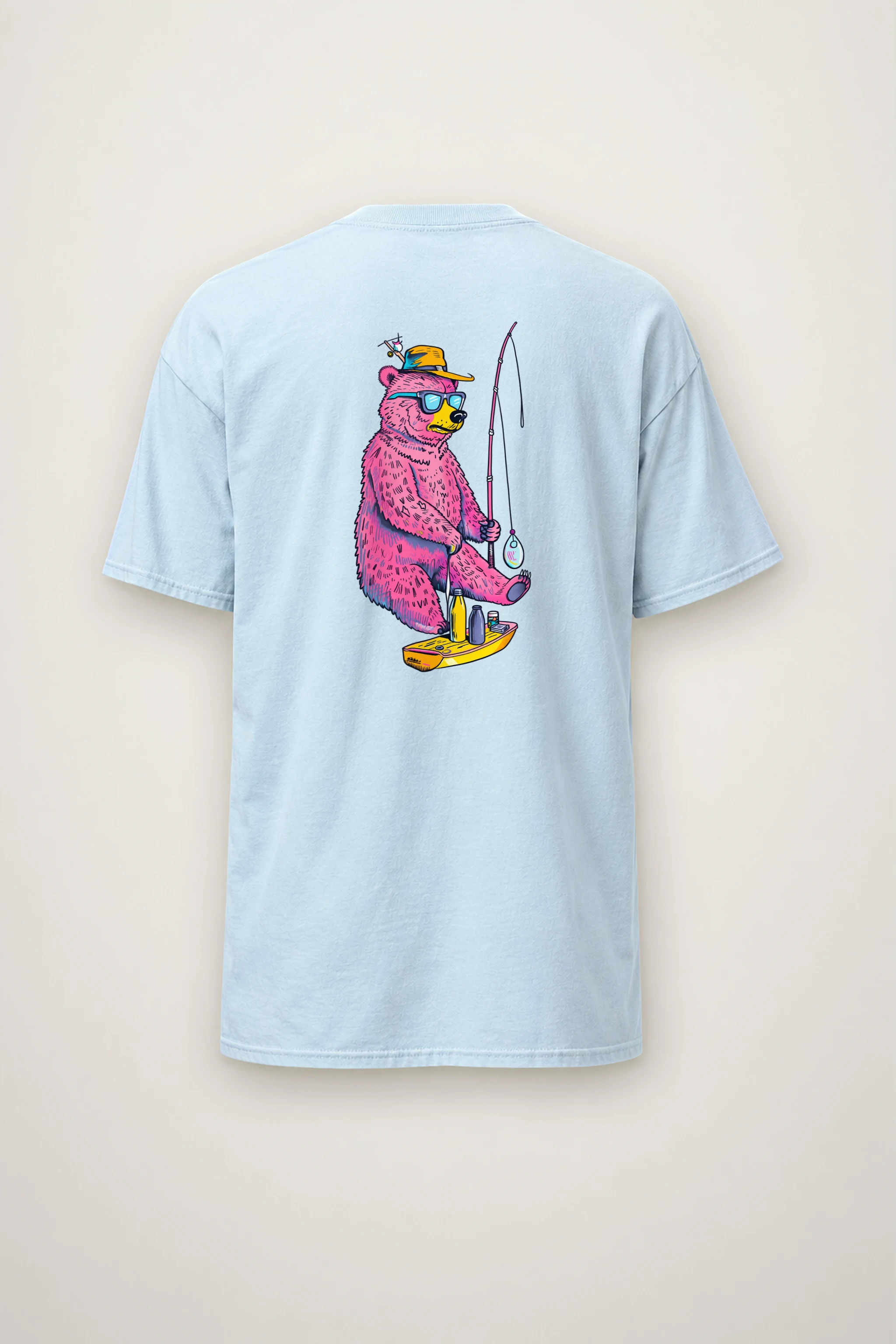 "Skateboard Fishing Bear" Heavyweight Unisex Crewneck T-shirt