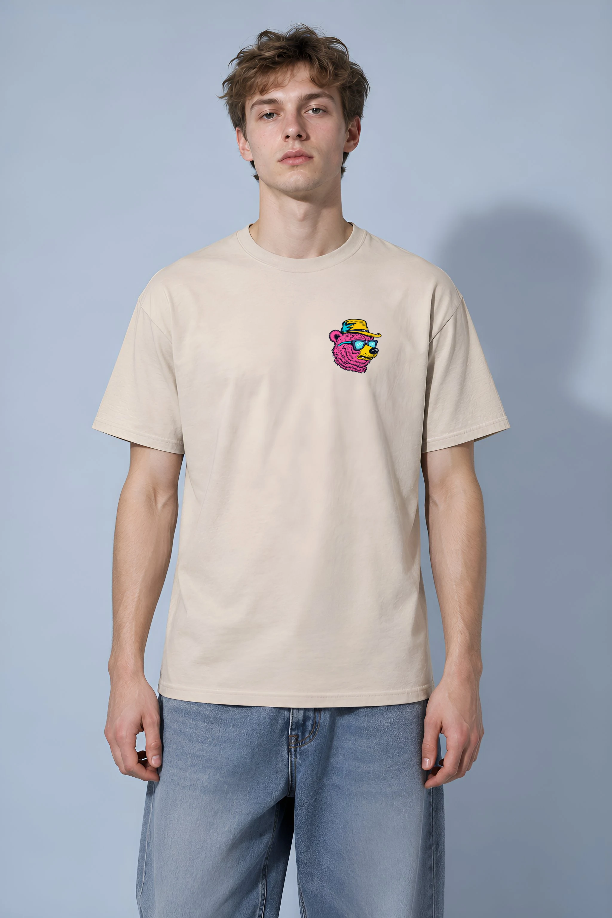 "Skateboard Fishing Bear" Heavyweight Unisex Crewneck T-shirt