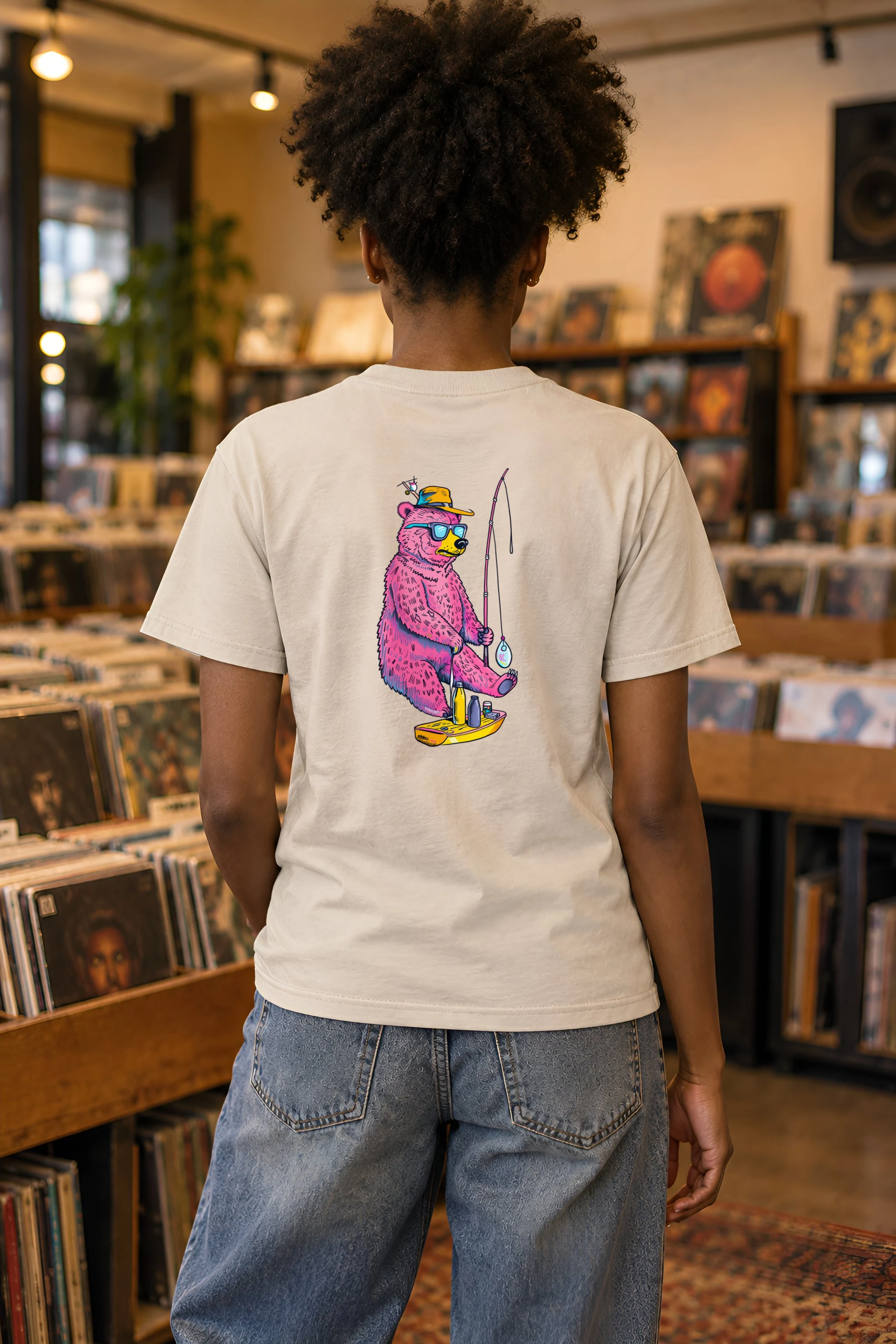 "Skateboard Fishing Bear" Heavyweight Unisex Crewneck T-shirt