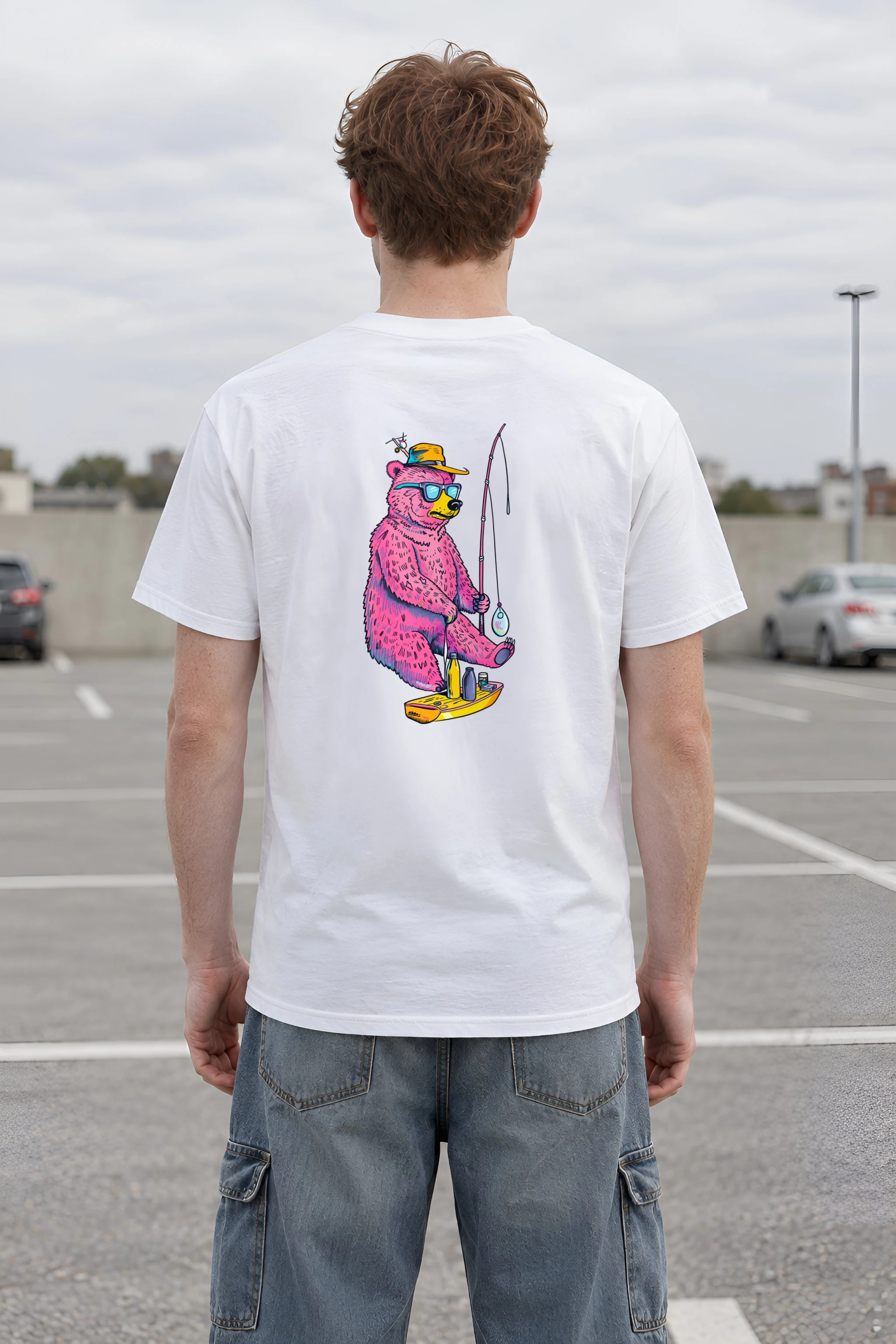 "Skateboard Fishing Bear" Heavyweight Unisex Crewneck T-shirt