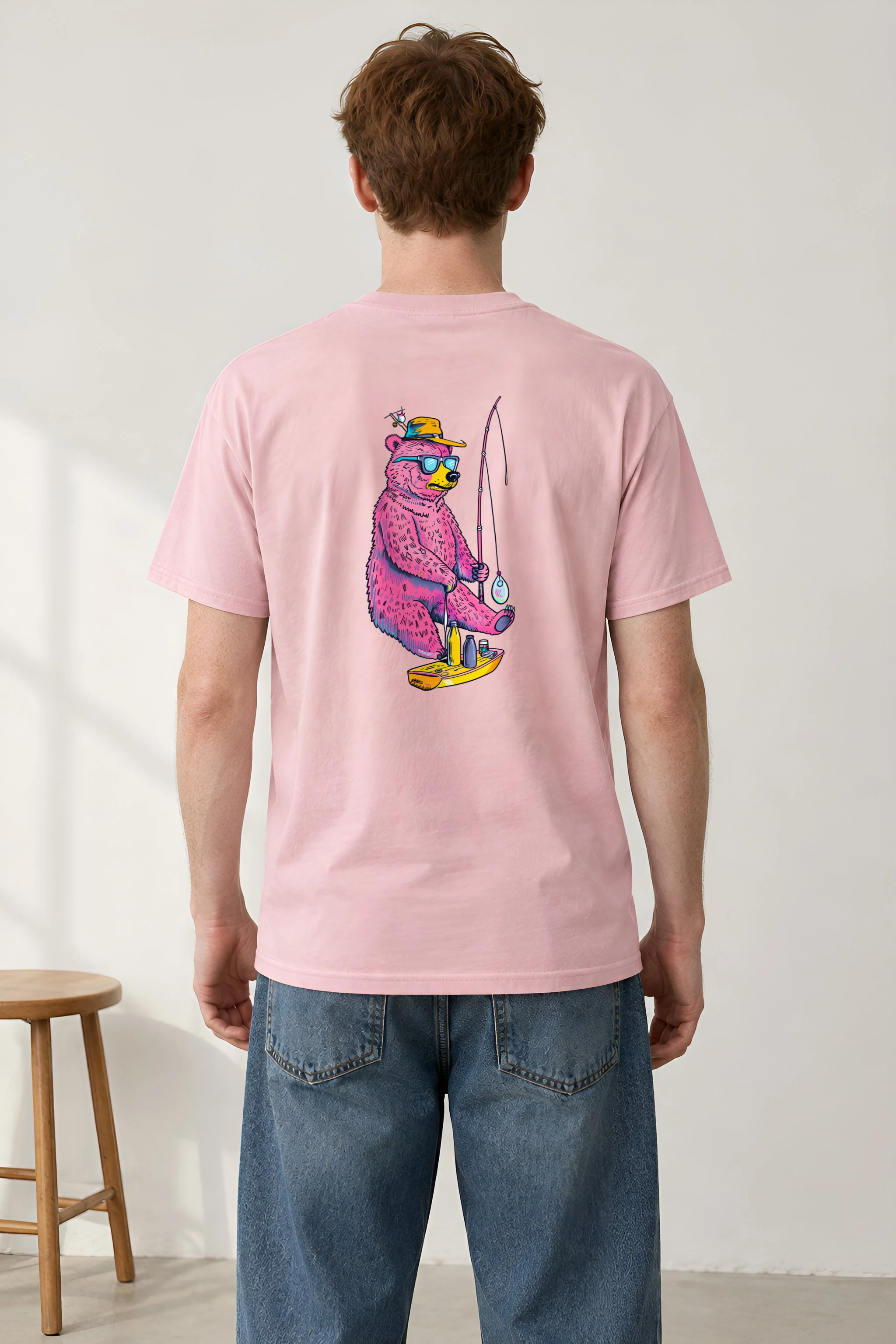 "Skateboard Fishing Bear" Heavyweight Unisex Crewneck T-shirt
