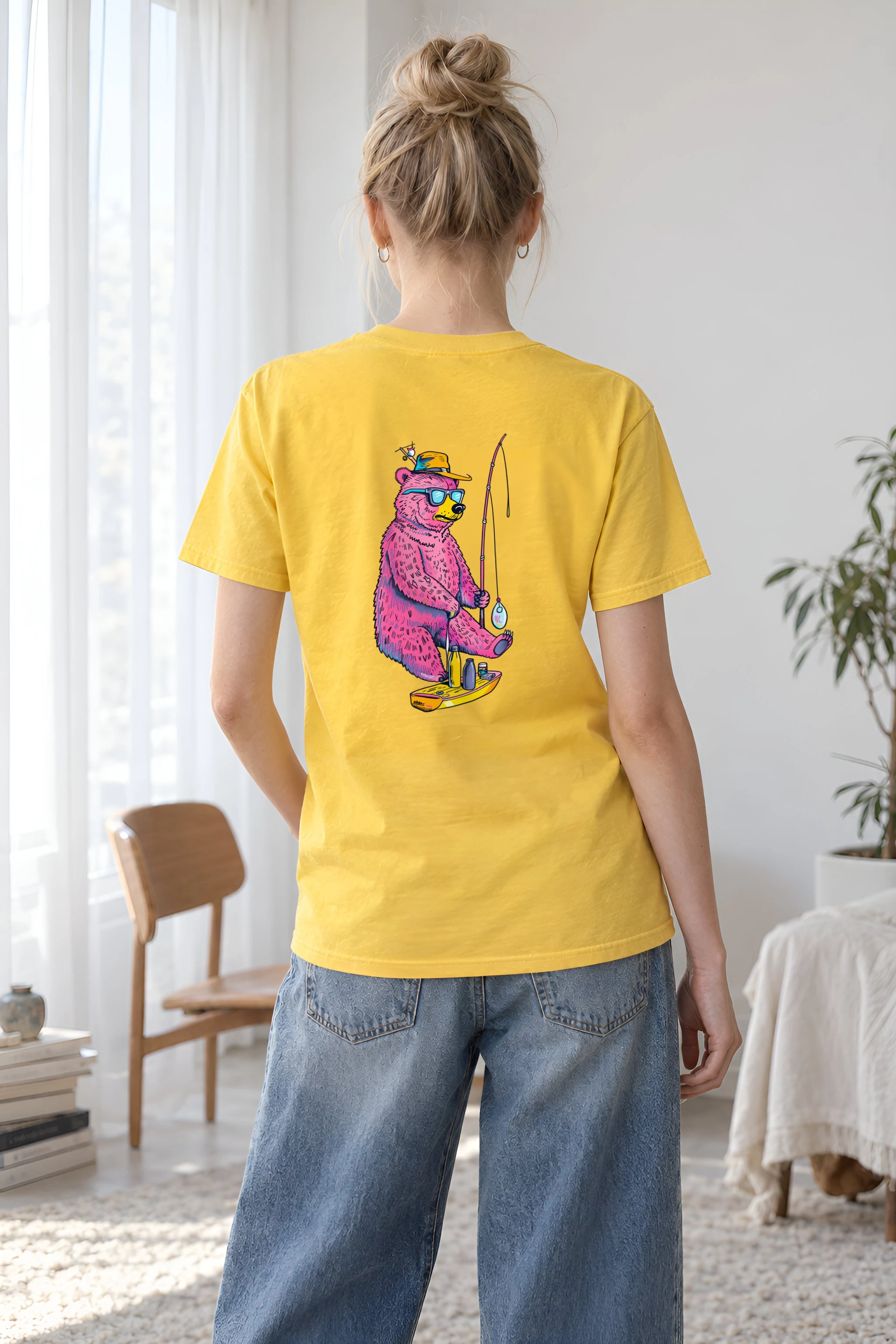 "Skateboard Fishing Bear" Heavyweight Unisex Crewneck T-shirt