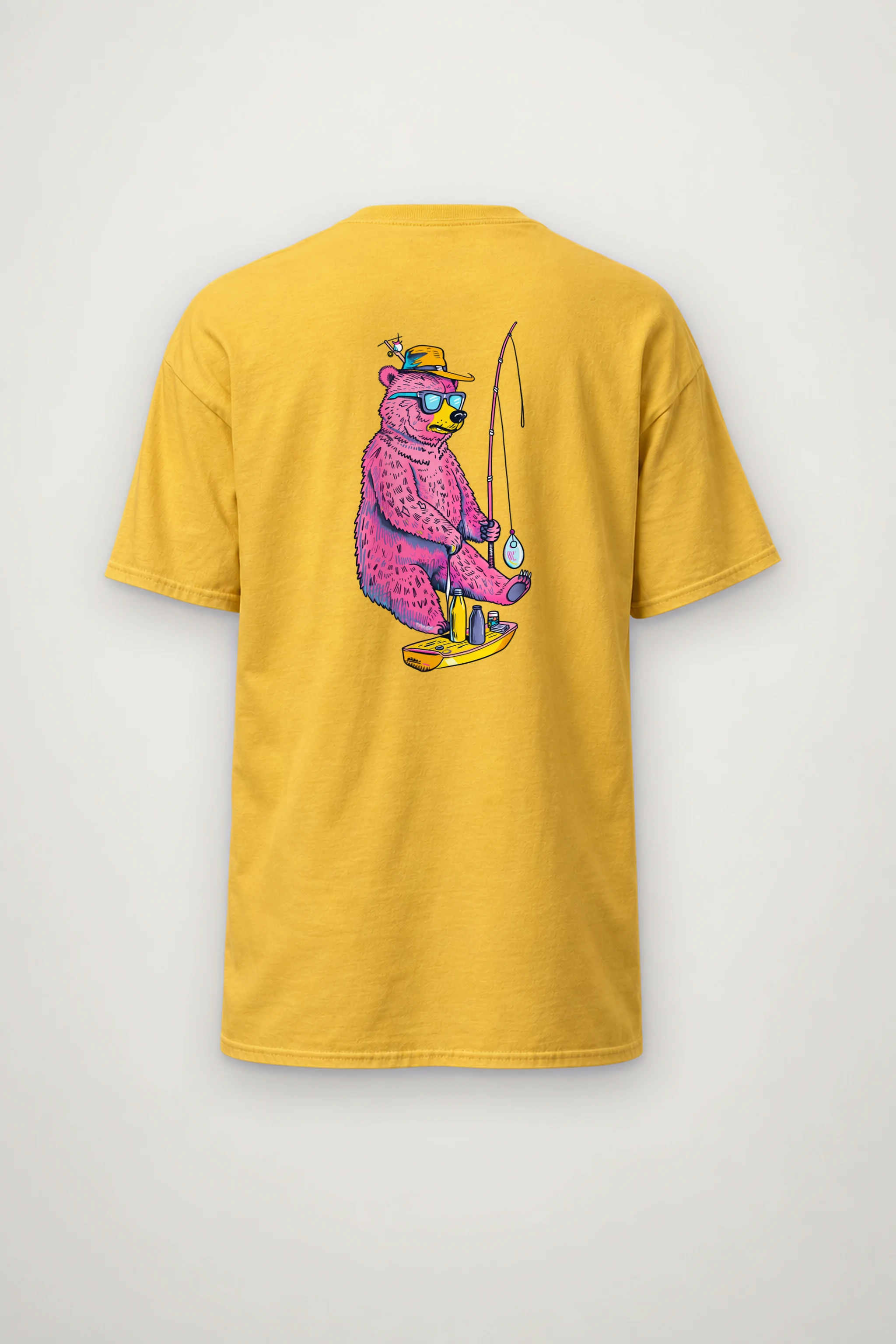 "Skateboard Fishing Bear" Heavyweight Unisex Crewneck T-shirt