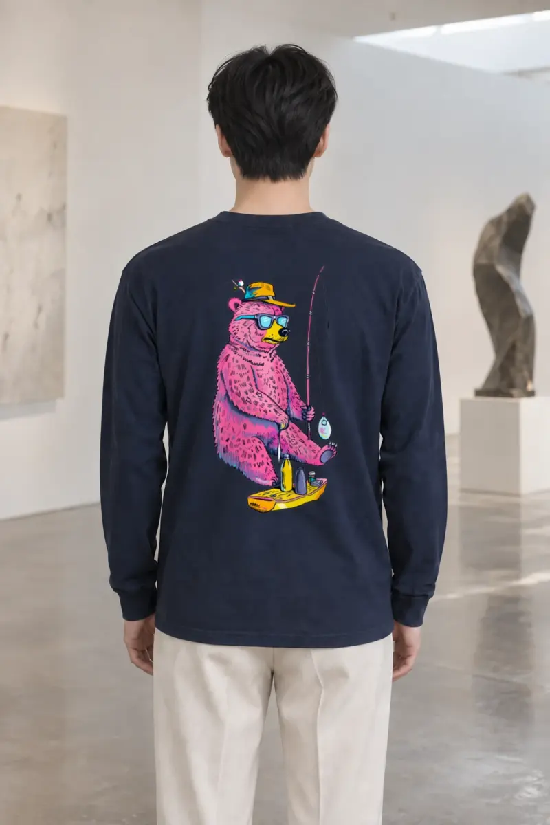 "Skateboard Fishing Bear" Unisex Longsleeve T-shirt | Gildan 2400