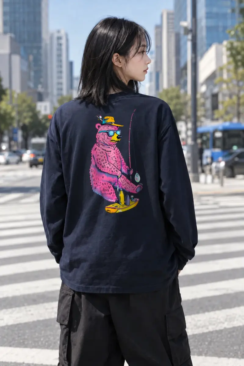 "Skateboard Fishing Bear" Unisex Longsleeve T-shirt | Gildan 2400