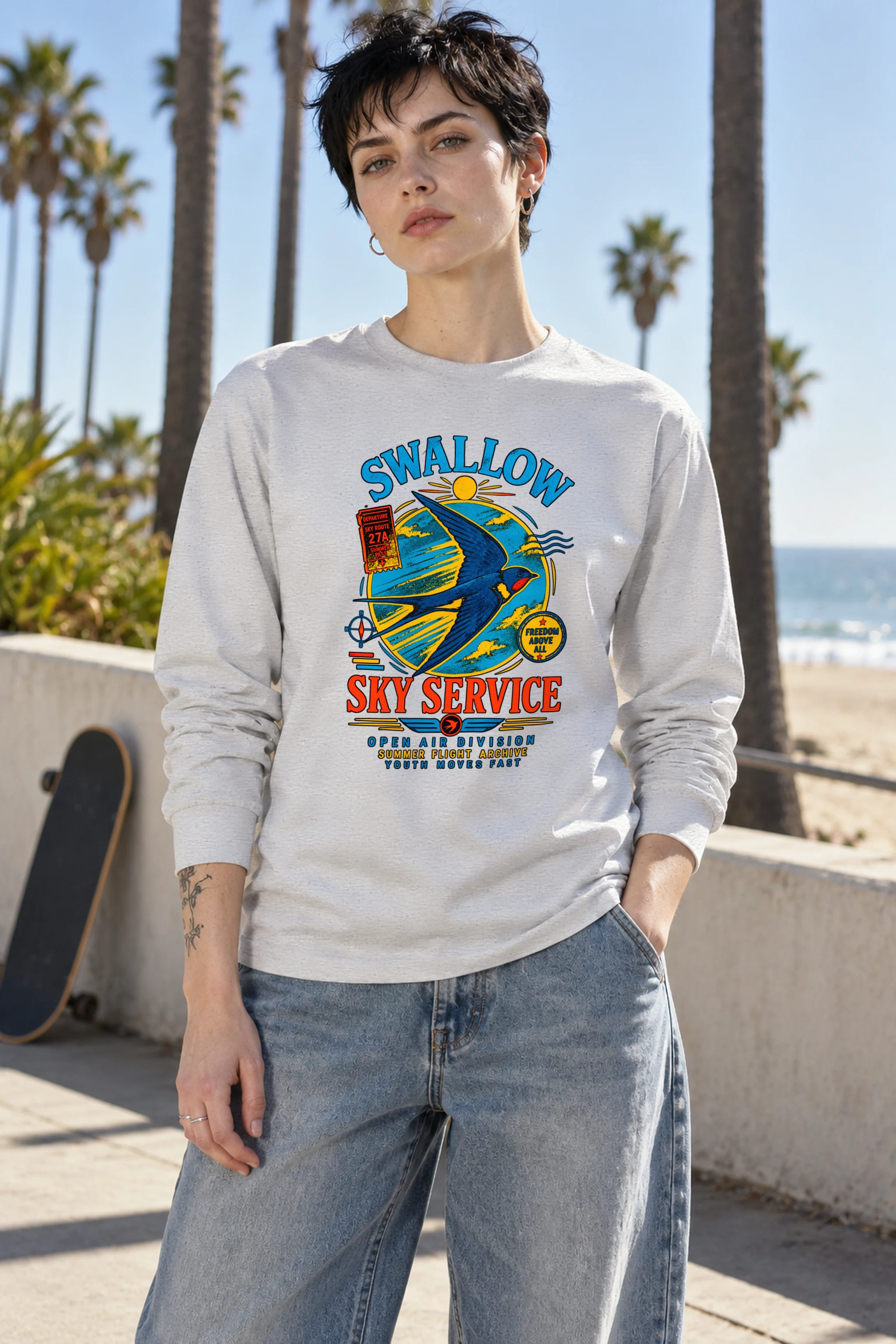 "Sky Route Swallow" Unisex Longsleeve T-shirt