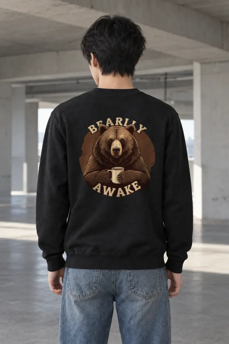 "Sleepy Coffee Bear" Heavy Blend Unisex Crewneck Sweatshirt