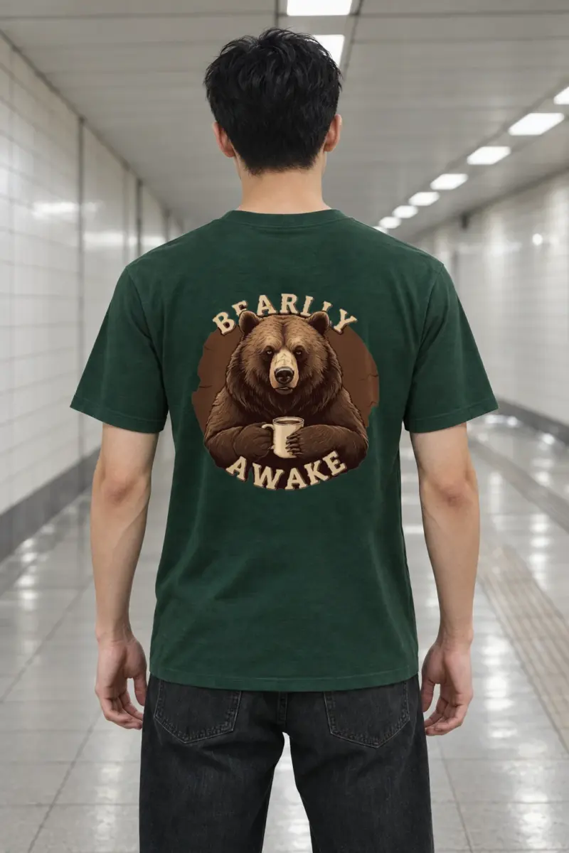 "Sleepy Coffee Bear" Heavyweight Unisex Crewneck T-shirt