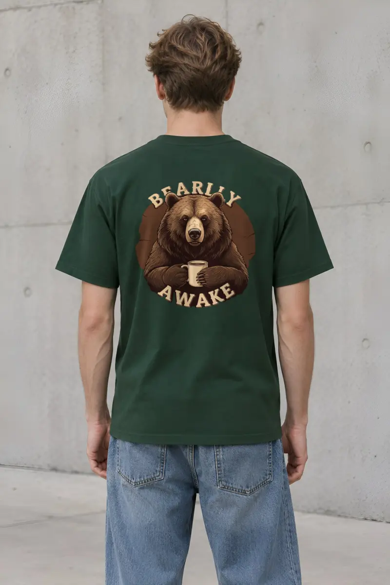 "Sleepy Coffee Bear" Heavyweight Unisex Crewneck T-shirt