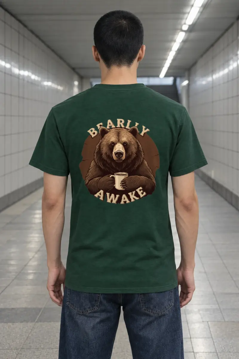 "Sleepy Coffee Bear" Heavyweight Unisex Crewneck T-shirt | Gildan 5000