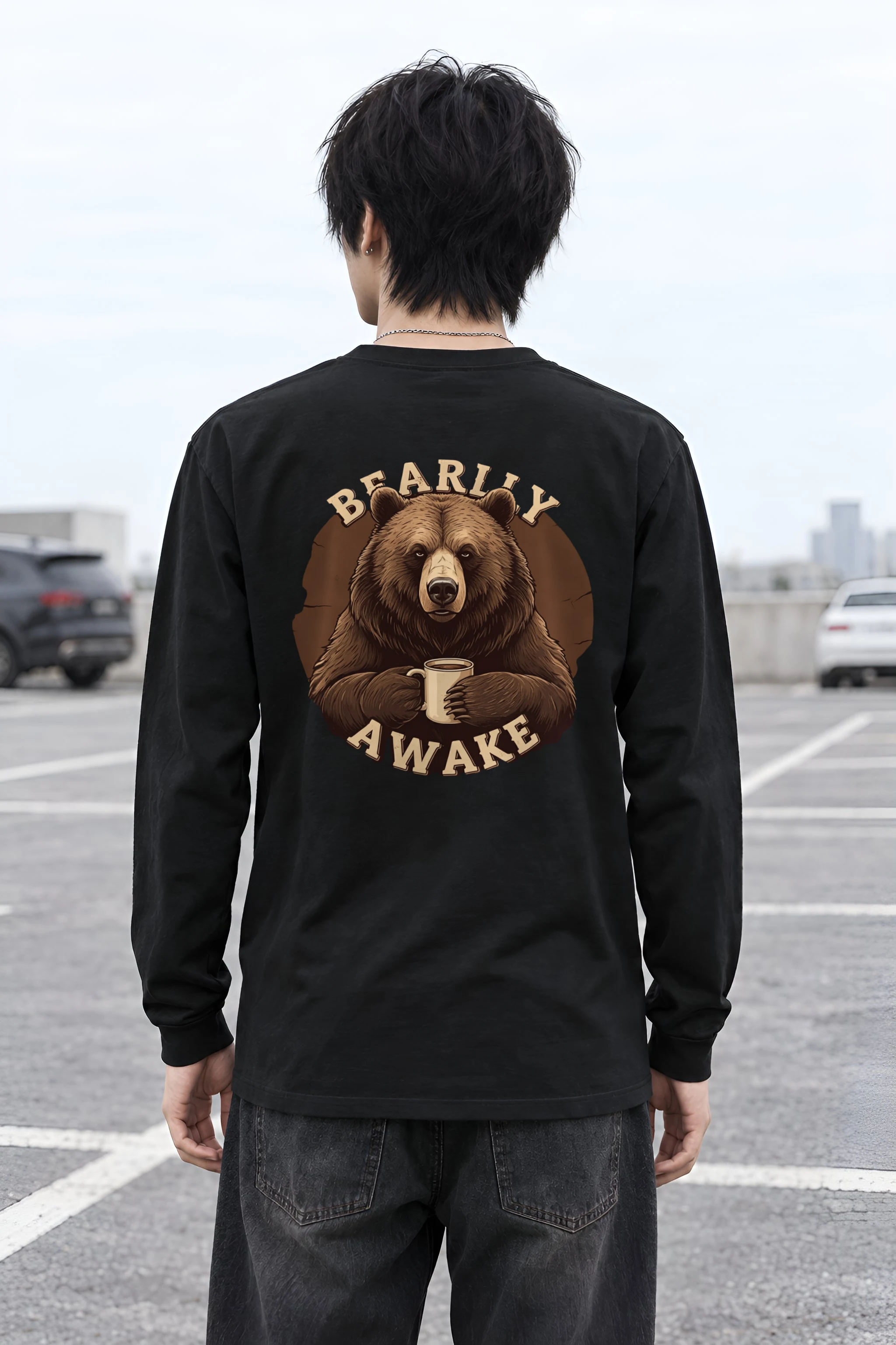 "Sleepy Coffee Bear" Unisex Longsleeve T-shirt